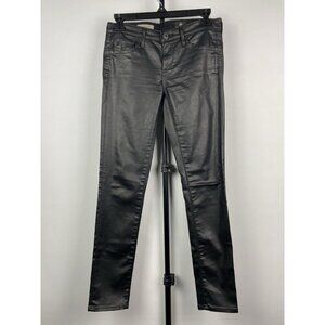 AG Adriano Goldschmied The Legging Ankle Super Skinny Black Coated Jeans Sz 25